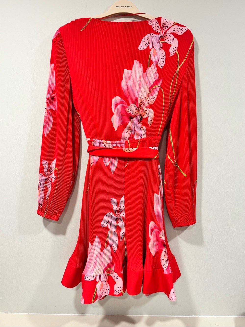 Milly Liv Pleated Floral Mini Dress NWT Red Pink Tie Waist Size 12 $450 Pleated - Picture 9 of 13